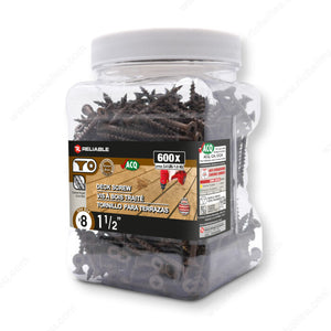 RELIABLE 8 x 1-1/2" Brown Treated Wood Screw, Bugle Head, Square Drive, Coarse Thread - 600pcs