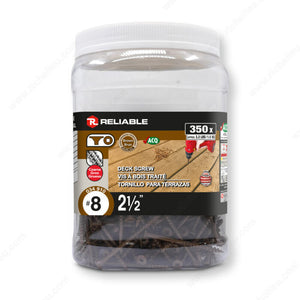 RELIABLE 8 x 2-1/2" Brown Treated Wood Screw, Bugle Head, Square Drive, Coarse Thread - 350pcs