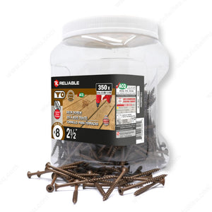 RELIABLE 8 x 2-1/2" Brown Treated Wood Screw, Bugle Head, Square Drive, Coarse Thread - 350pcs
