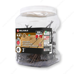 RELIABLE 8 x 3" Brown Treated Wood Screw, Bugle Head, Square Drive, Coarse Thread - 300pcs