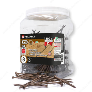 RELIABLE 8 x 3" Brown Treated Wood Screw, Bugle Head, Square Drive, Coarse Thread - 300pcs