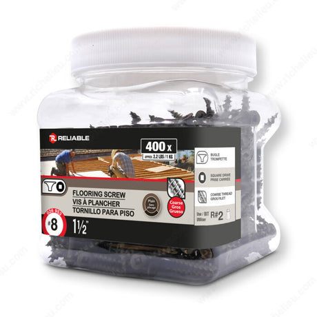 RELIABLE 8 x 1-1/2" Plain Floor Screws , Bugle Head, Square Drive, Coarse Thread - 400pcs