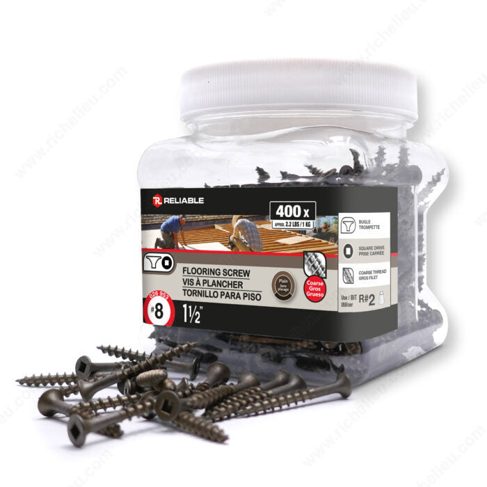 RELIABLE 8 x 1-1/2" Plain Floor Screws , Bugle Head, Square Drive, Coarse Thread - 400pcs