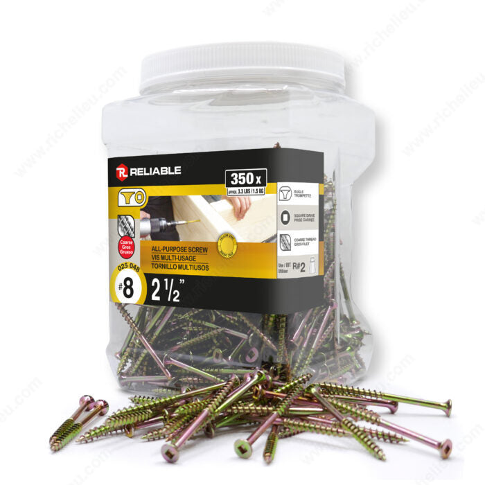 RELIABLE 8 x 2-1/2" Yellow Zinc All Purpose Construction Screw - 350pcs