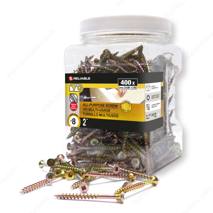 RELIABLE 8 x 2" Yellow Zinc All Purpose Construction Screw - 400pcs