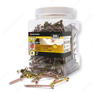 RELIABLE 8 x 2" Yellow Zinc All Purpose Construction Screw - 400pcs