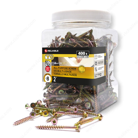 RELIABLE 8 x 2" Yellow Zinc All Purpose Construction Screw - 400pcs