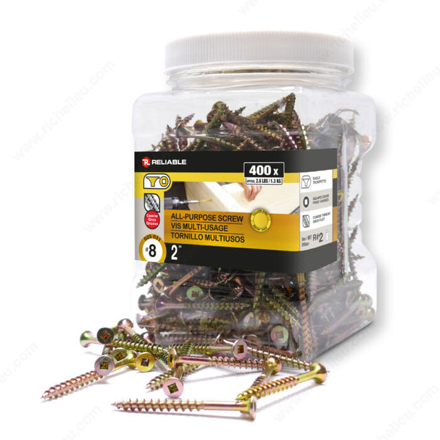 RELIABLE 8 x 2" Yellow Zinc All Purpose Construction Screw - 400pcs