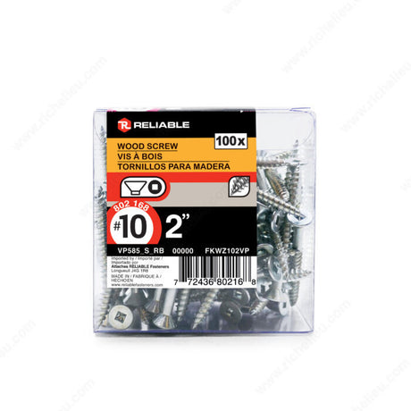 RELIABLE 10 x 2" Flat Head Wood Screw - 100pcs