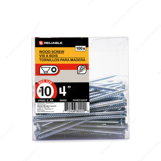 RELIABLE 10 x 4" Flat Head Wood Screw - 100pcs