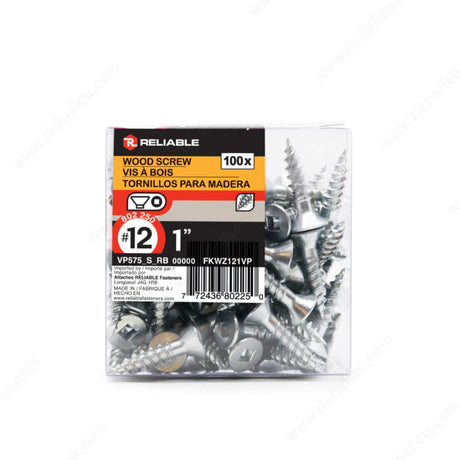 RELIABLE 12 x 1" Flat Head Wood Screw - 100pcs