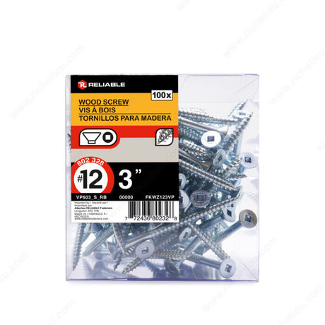 RELIABLE 12 x 3" Flat Head Wood Screw - 100pcs