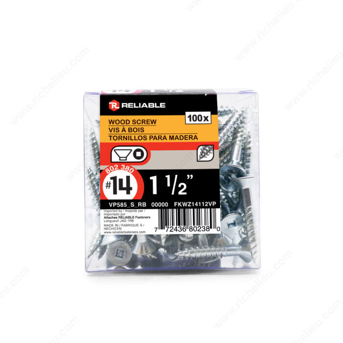 RELIABLE 14 x 1-1/2" Flat Head Wood Screw - 100pcs