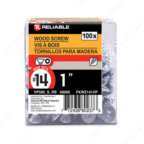 RELIABLE 14 x 1" Flat Head Wood Screw - 100pcs