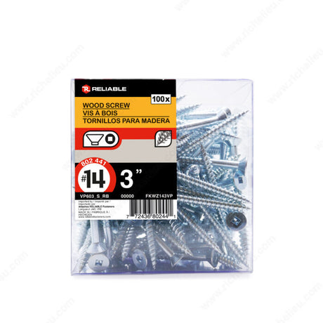 RELIABLE 14 x 3" Flat Head Wood Screw - 100pcs