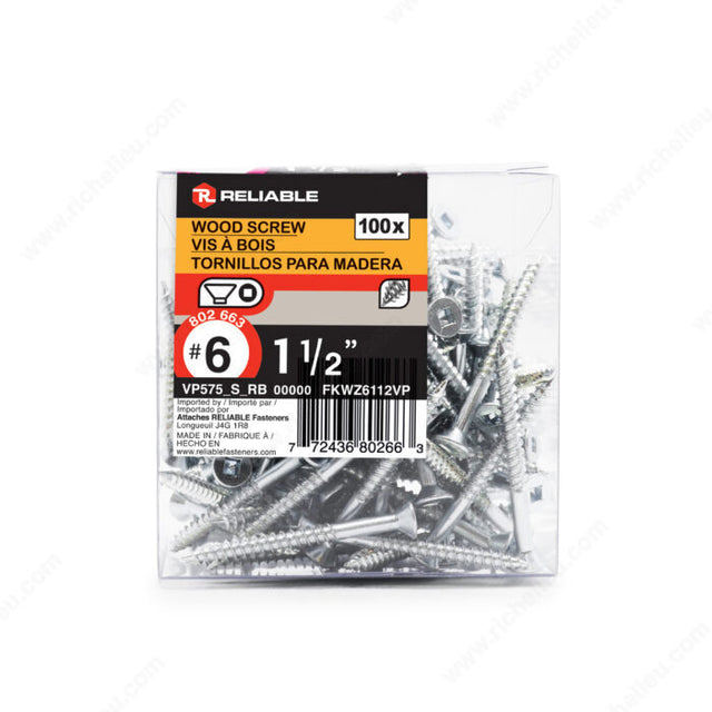 RELIABLE 6 x 1-1/2" Flat Head Wood Screw - 100pcs