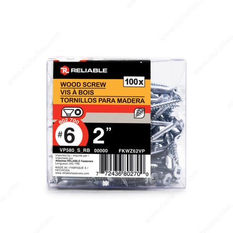 RELIABLE 6 x 2" Flat Head Wood Screw - 100pcs