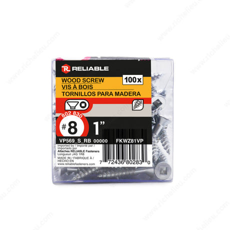 RELIABLE 8 x 1" Flat Head Wood Screw - 100pcs