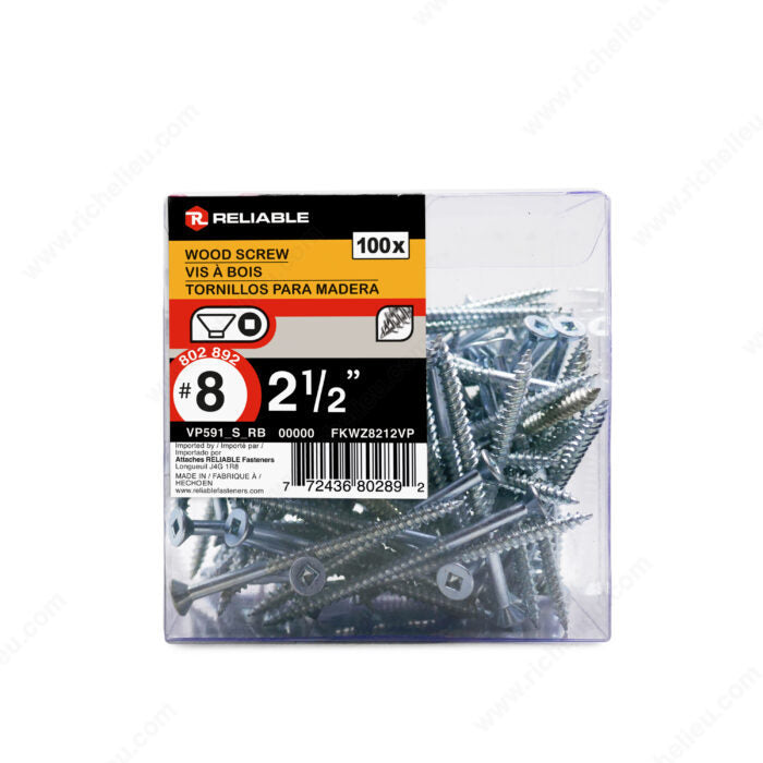 RELIABLE 8 x 2-1/2" Flat Head Wood Screw - 100pcs