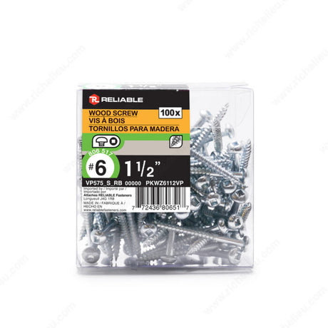 RELIABLE 6 x 1-1/2" Pan Head Wood Screw