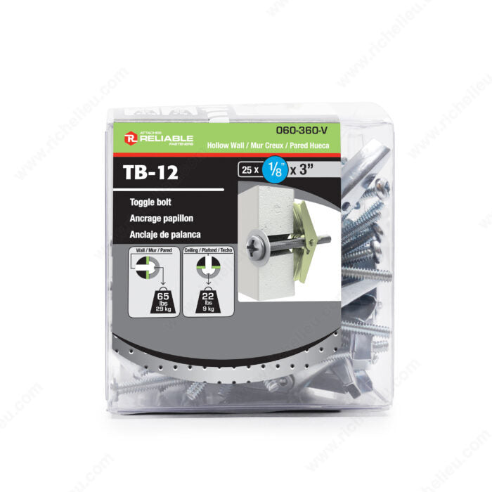 RELIABLE 1/8 x 3" Toggle Bolts - 25pcs