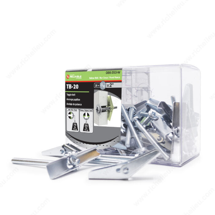 RELIABLE 3/16 x 2" Toggle Bolts - 20pcs