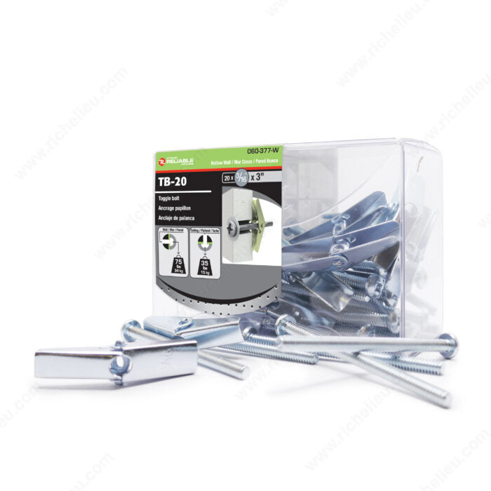 RELIABLE 3/16 x 3" Toggle Bolts - 20pcs