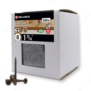 RELAIBLE 8 x 1-3/4" Brown Treated Wood Screw, Bugle Head, Square Drive, Coarse Thread - 500pcs