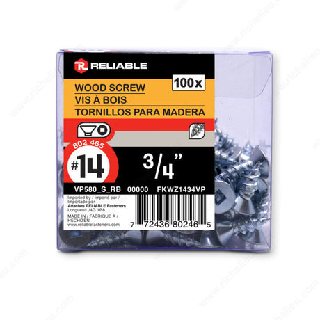 RELIABLE 14 x 3/4" Flat Head Wood Screw - 100pcs