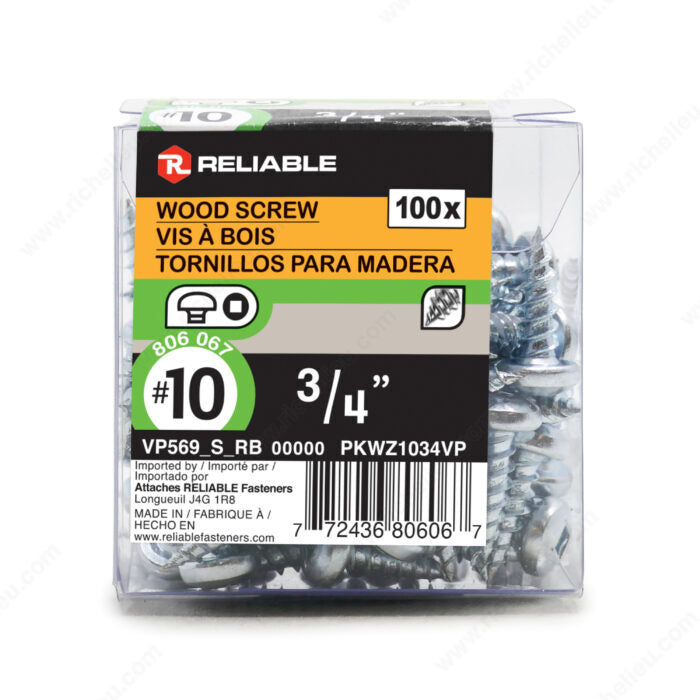 RELIABLE 10 x 3/4" Pan Head Wood Screw