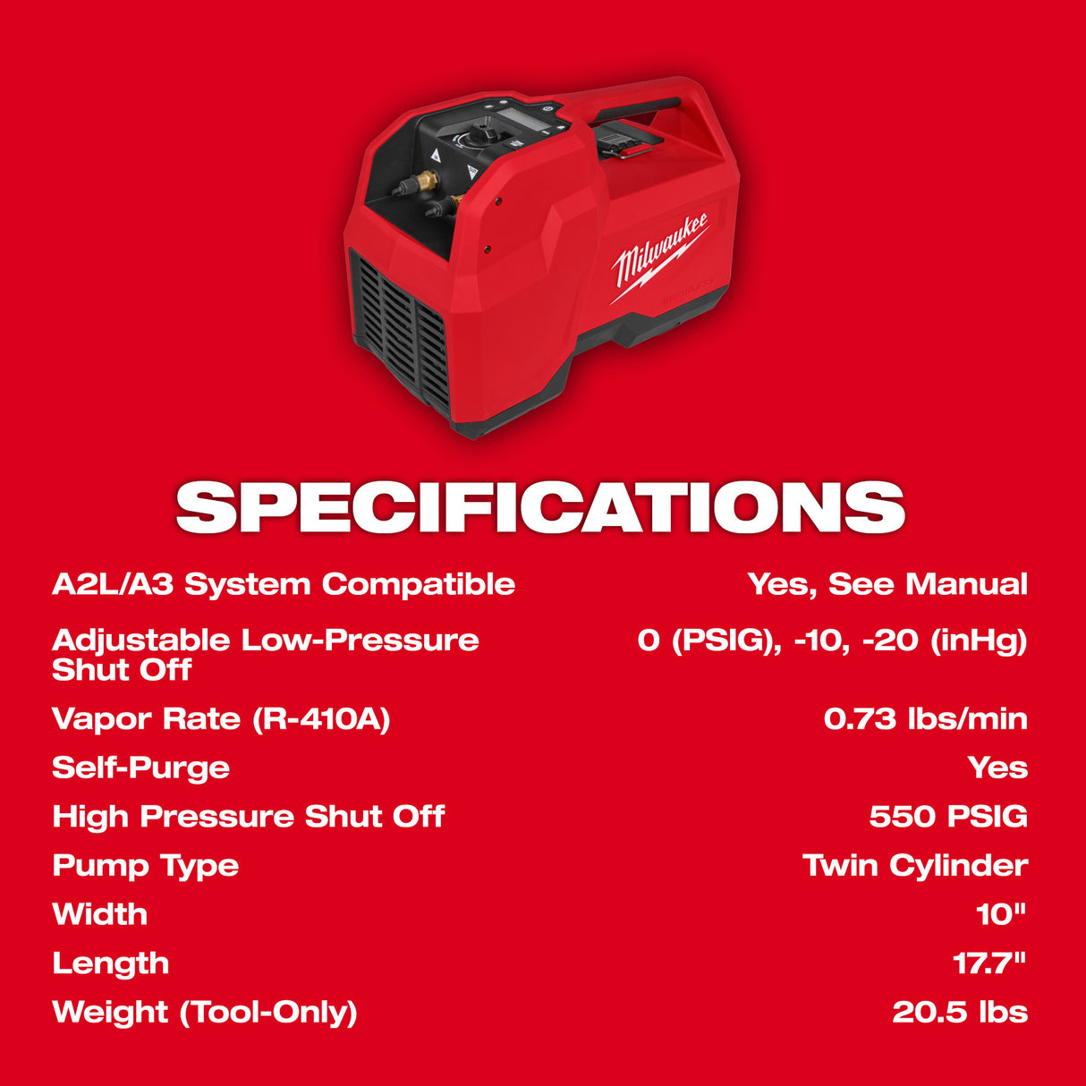 Milwaukee 2938-21 M18™ Brushless Refrigerant Recovery Machine