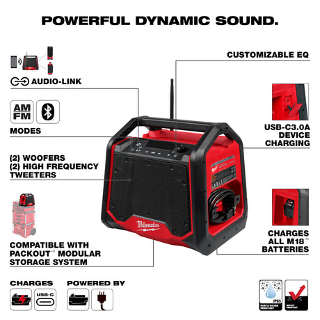 Milwaukee M18 BLUETOOTH® JOBSITE RADIO + CHARGER 2956-20