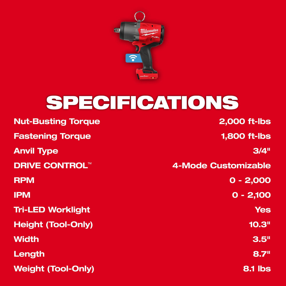 Milwaukee 2964-20 M18 FUEL™ 3/4" High Torque Impact Wrench w/ ONE-KEY™