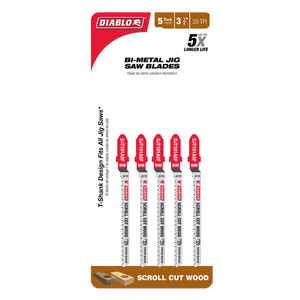 DIABLO DJT101AOF5 3-1/4" 20TPI Bi-Metal Jig Saw Blades for Wood (5-pk)