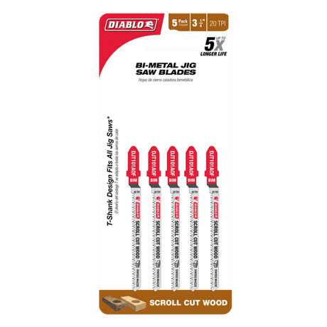 DIABLO DJT101AOF5 3-1/4" 20TPI Bi-Metal Jig Saw Blades for Wood (5-pk)