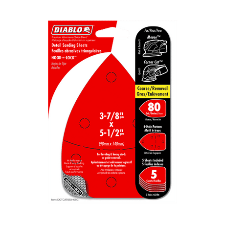 DIABLO DCTCAT080H05G 3-7/8" x 5-1/2" 80-Grit CAT/Mouse Hook & Lock™ Detail Sanding Sheets (5-pk)