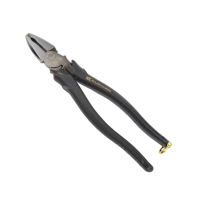 Linesman pliers on white background matte black and gold