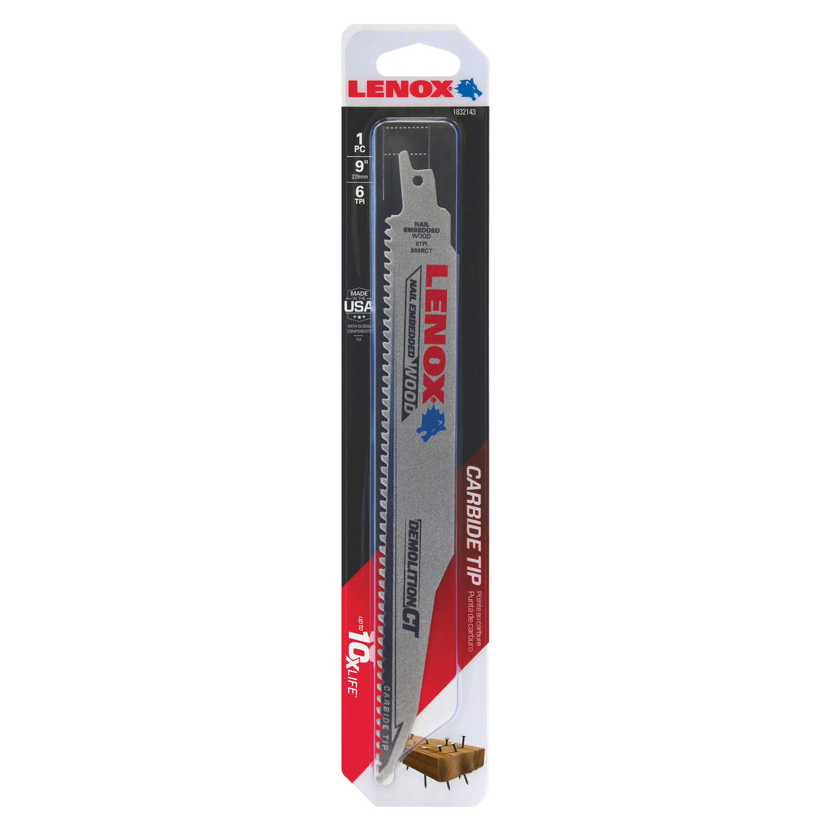 LENOX 1832143 Demolition CT™ 9" Reciprocating Saw Blades 6TPI 1/PK