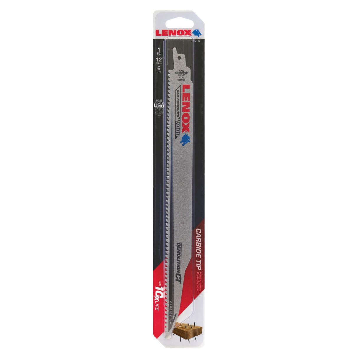 LENOX 1832146 Demolition CT™ 12" Reciprocating Saw Blades 6TPI 1/PK