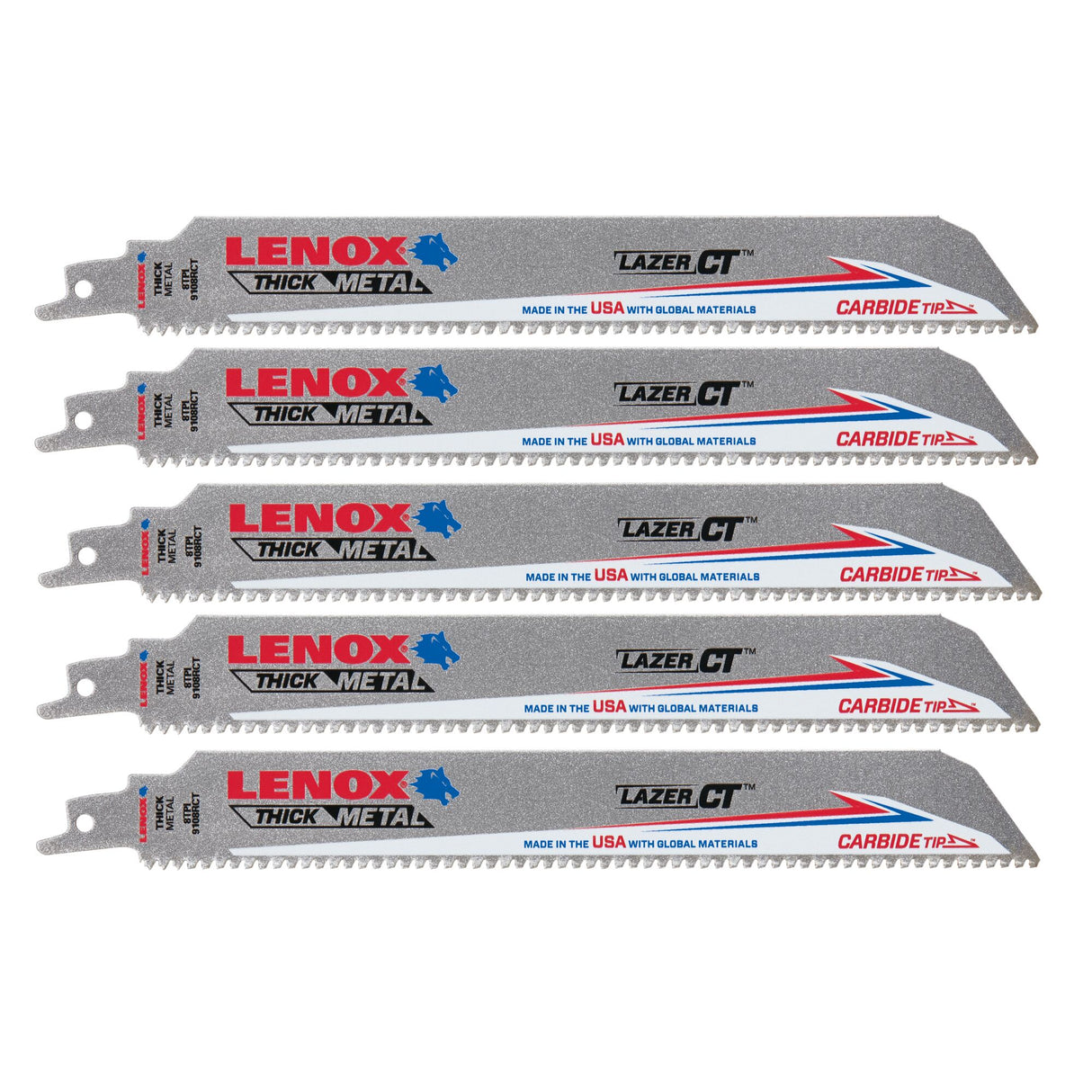 LENOX 2014225 9" x 1" Lazer CT™ Carbide Tipped  Reciprocating Saw Blades (5 Pack)
