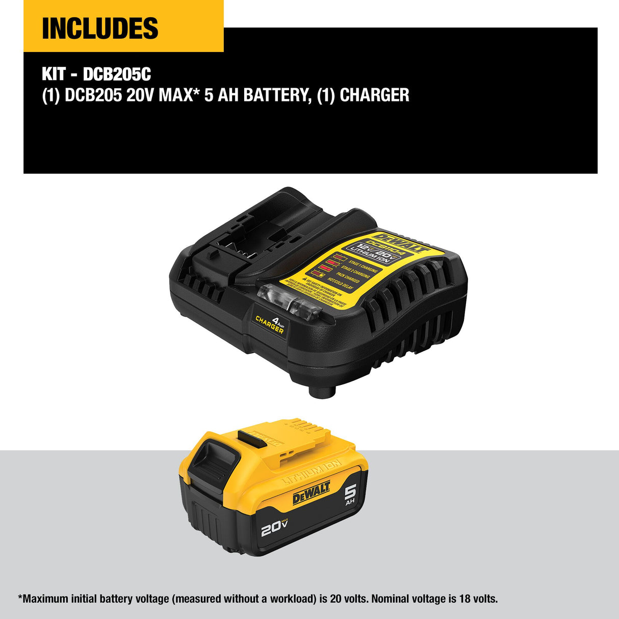 DEWALT DCB205C 20V MAX* 5Ah Battery and Charger Kit