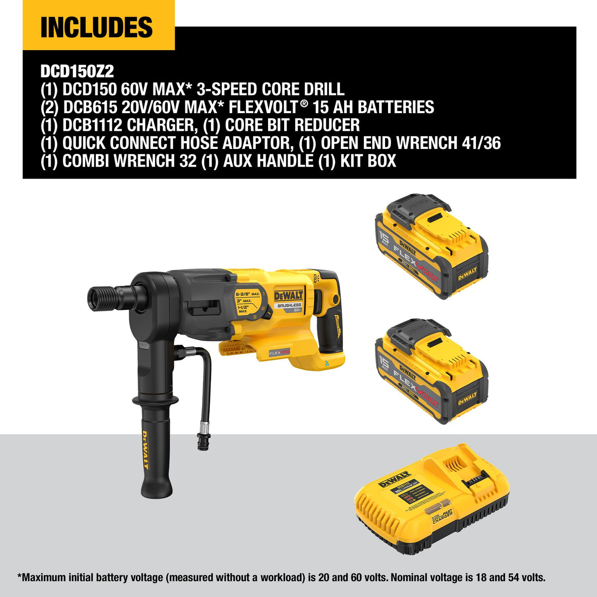 DEWALT DCD150Z2 60V MAX* 6-3/8 in. Core Drill Kit