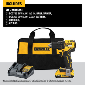 DEWALT DCD793D1 20V MAX* Brushless Cordless 1/2 in. Drill/Driver Kit