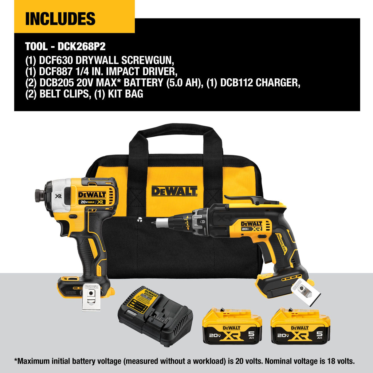 DEWALT DCK268P2 20V MAX XR Drywall Screwgun & Impact Driver Combo Kit