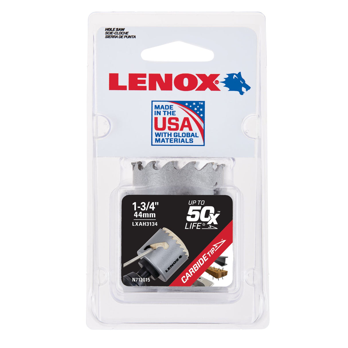LENOX LXAH3134 Speed Slot® Carbide Tipped Hole Saw 44mm / 1-3/4"
