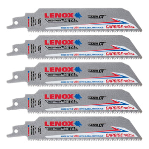 LENOX LXAR6110CT 6 in. x 1 in. LAZER CT™ 10 TPI Carbide Tipped Reciprocating Saw Blades (5 PK)