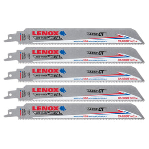 LENOX LXAR9110CT 9 in. x 1 in. LAZER CT™ 10 TPI Carbide Tipped 9" Reciprocating Saw Blades (5 PK)