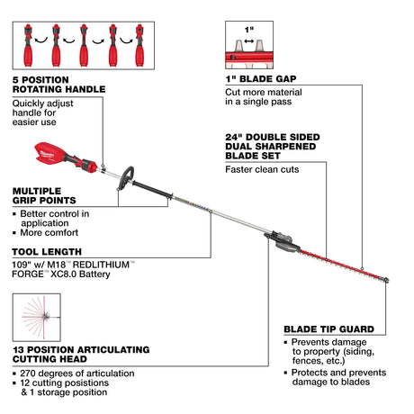 Milwaukee 3035-20 M18 FUEL™ Extended Pole Articulating Hedge Trimmer