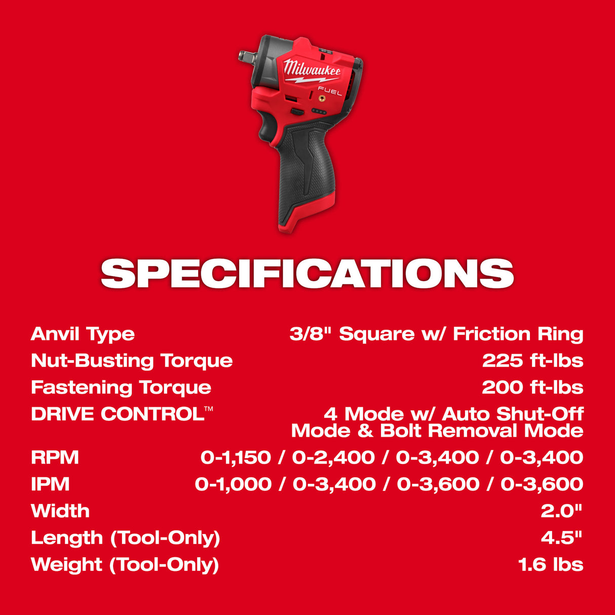 Milwaukee 3049-20 M12 FUEL™ 3/8" Subcompact Impact Wrench w/ Friction Ring (Tool Only)