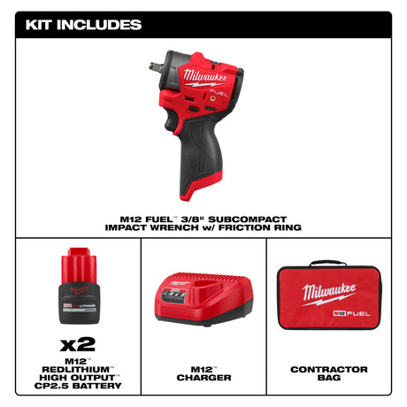 Milwaukee 3049-22 M12 FUEL™ 3/8" Subcompact Impact Wrench w/ Friction Ring Kit